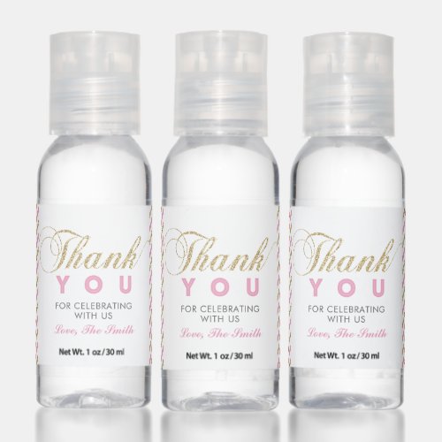 Pink  Gold  Thank you Party Favors Hand Sanitizer