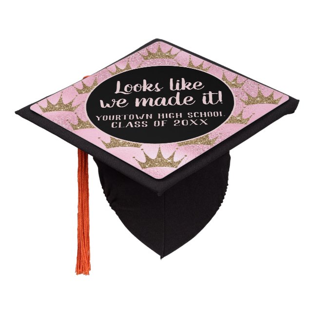 Pink Gold Tiaras / Crowns Graduation School Year Graduation Cap Topper (Angled)
