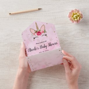 Pink & Gold Trendy All in One Baby Shower Invitation