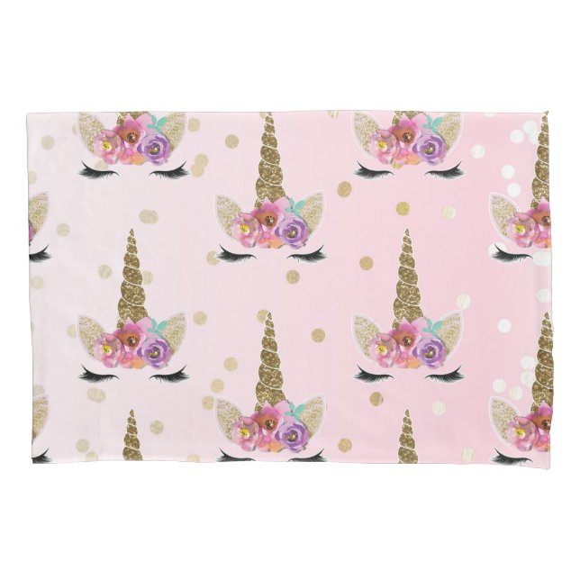 Pink & Gold Trendy Modern Unicorn Horn #2 Pillow Case (Front)