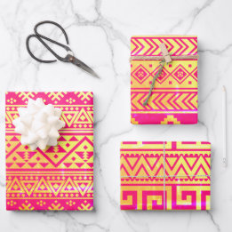 Pink gold tribal geometric wrapping paper sheets