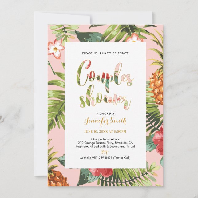 Pink & Gold | Tropical Couples Wedding Shower  Invitation (Front)