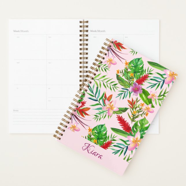 Pink Gold Tropical Florals Monstera Name Planner (Display)