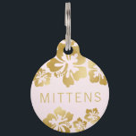 Pink Gold Tropical Hawaiian Hibiscus Cat Dog Pet ID Tag<br><div class="desc">Gold faux foil effect tropical hibiscus flower on pink id tag perfect for your "coconut girl" style cat,  dog,  or any creative id charm use. Background color can be changed in the advanced template editor.</div>