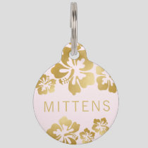 Pink Gold Tropical Hawaiian Hibiscus Cat Dog Pet ID Tag