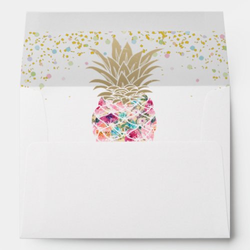 Pink Gold Tropical Pineapple for 5x7 Invitation Envelope