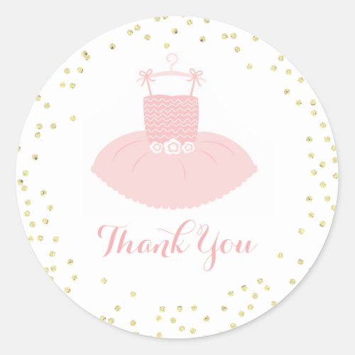 Pink  Gold Tutu Baby Shower Thank You Classic Round Sticker