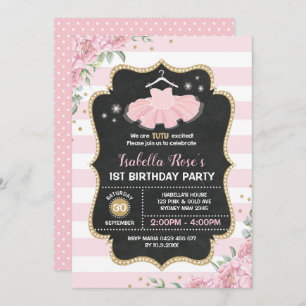 Pink & Gold Tutu Ballerina Birthday Party Invite