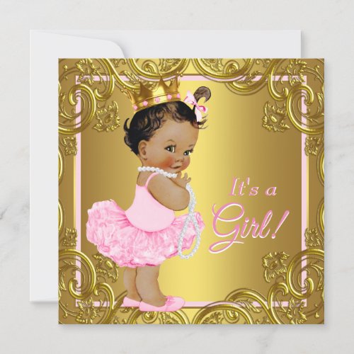 Pink Gold Tutu Ethnic Princess Baby Shower Invitation