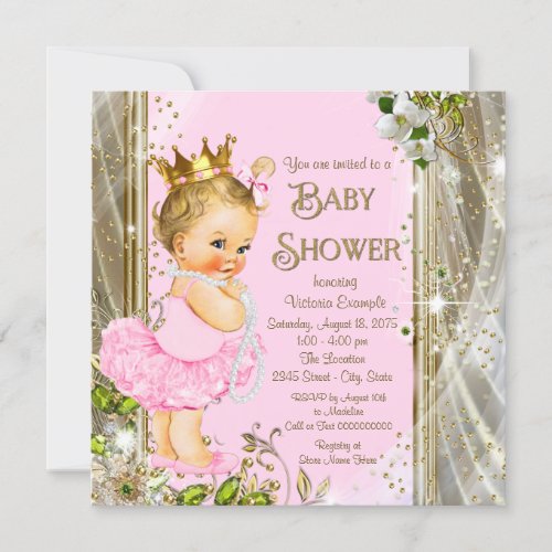 Pink Gold Tutu Princess Baby Shower Invitation