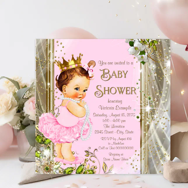 Pink Gold Tutu Princess Baby Shower Invitation | Zazzle