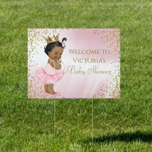 Pink Gold Tutu Princess Baby Shower Yard Sign