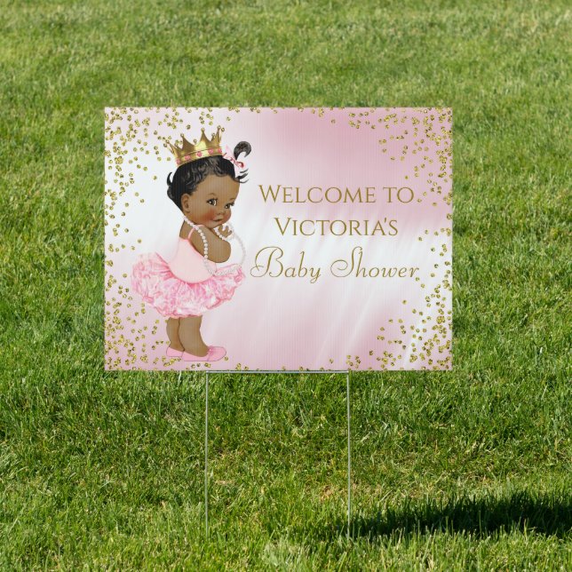 Pink Gold Tutu Princess Baby Shower Yard Sign (Insitu)