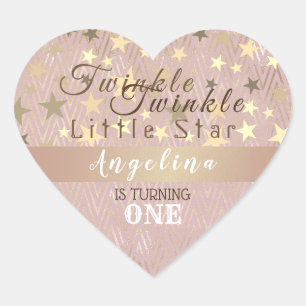 Pink Gold Twinkle Star 1st Birthday Heart Sticker