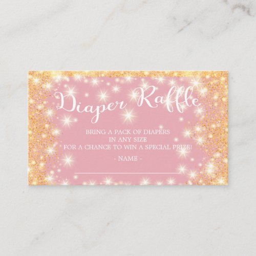 Pink  Gold Twinkle Star Diaper Raffle Ticket Enclosure Card