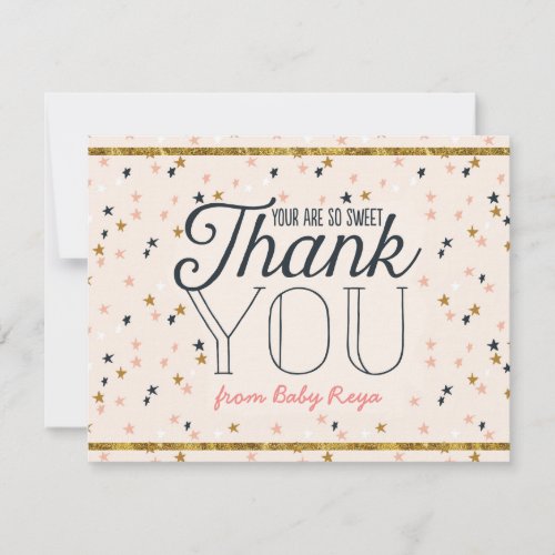 Pink  Gold Twinkle Stars Thank You Cards
