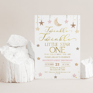 Pink Gold Twinkle Twinkle Little Star Birthday Invitation