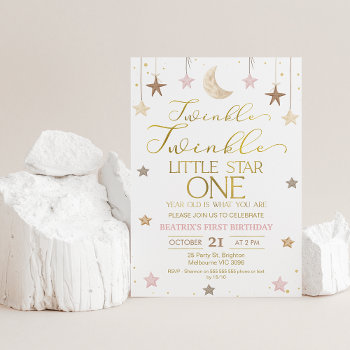 Pink Gold Twinkle Twinkle Little Star Birthday Invitation by Sugar_Puff_Kids at Zazzle