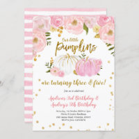 Pink Gold Two Little Pumpkins Birthday Invitation