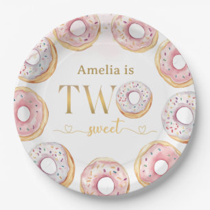 Pink Gold Two Sweet Donut Birthday Paper Plates
