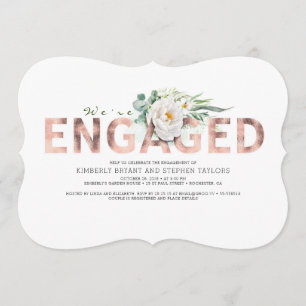Pink Gold Typography White Floral Engagement Party Invitation