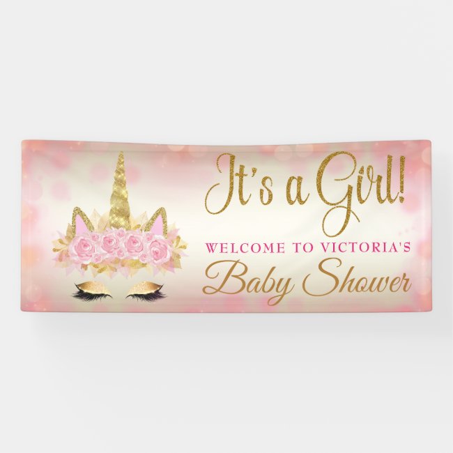 Pink Gold Unicorn Baby Shower Banner