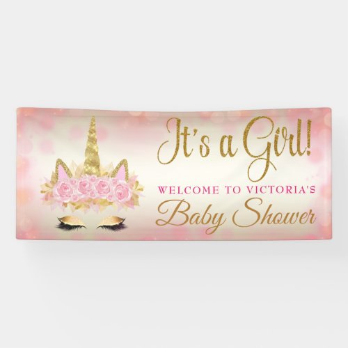 Pink Gold Unicorn Baby Shower Banner