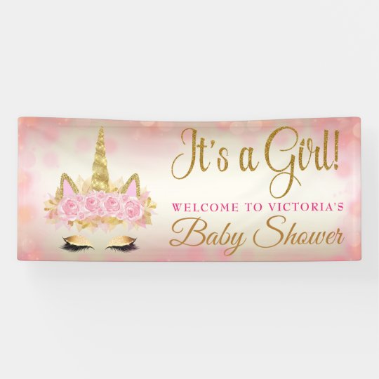 Pink Gold Unicorn Baby Shower Banner | Zazzle.com