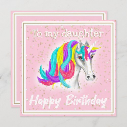 Pink Gold Unicorn Daughter Happy Birthday