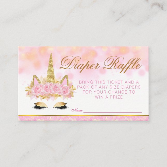 Pink Gold Unicorn Diaper Raffle Tickets Enclosure Card (Front)