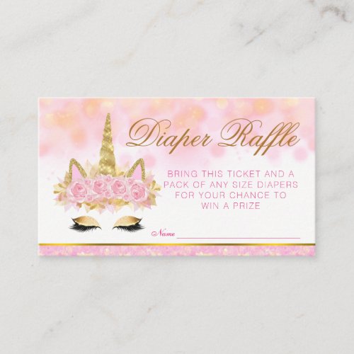 Pink Gold Unicorn Diaper Raffle Tickets Enclosure Card