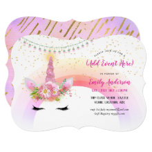 Pink Gold Unicorn Face Invitations ANY EVENT