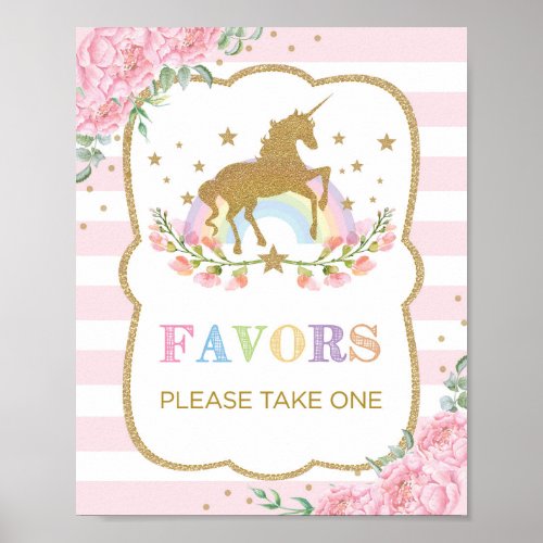 Pink  Gold Unicorn Favors Birthday Baby Shower Poster