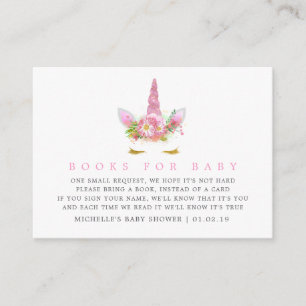 Pink & Gold Unicorn Girl Baby Shower Book Request Enclosure Card