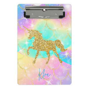 Pink Gold unicorn Mini Clipboard