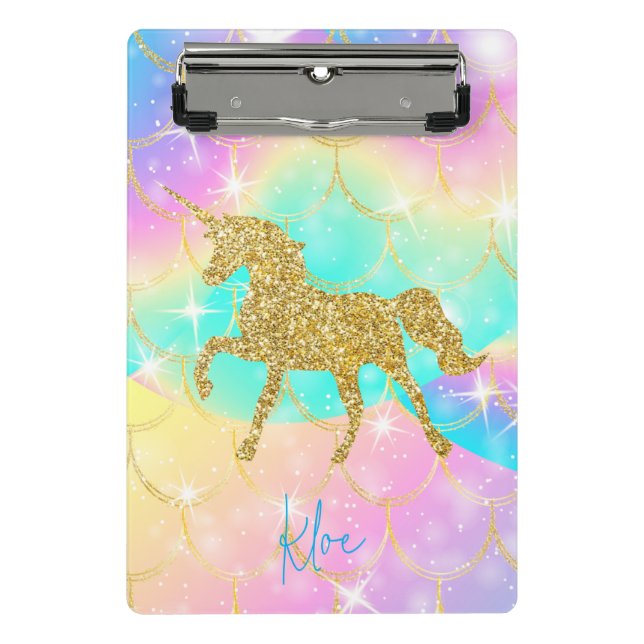 Pink Gold unicorn Mini Clipboard (Front)