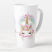Pink Gold UNICORN Rainbow Flowers Girls NAMED Gift Latte Mug (Right Angle)