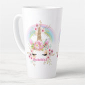 Pink Gold UNICORN Rainbow Flowers Girls NAMED Gift Latte Mug (Left Angle)