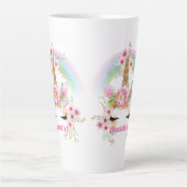 Pink Gold UNICORN Rainbow Flowers Girls NAMED Gift Latte Mug (Front)