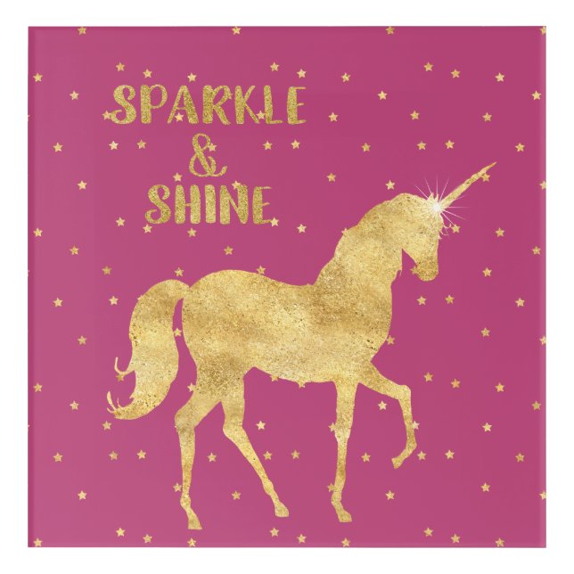 Pink Gold Unicorn Stars Sparkle and Shine Acrylic Print (Front)