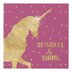 Pink Gold Unicorn Stars Sparkle and Shine Faux Canvas Print