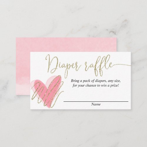Pink gold valentines day heart diaper raffle cards