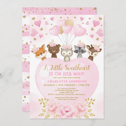 Pink Gold Valentines Sweetheart Baby Girl Shower Invitation
