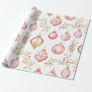 Pink Gold Vintage Christmas Ornaments  Wrapping Paper