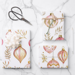 Pink Gold Vintage Christmas Ornaments Wrapping Paper Sheets