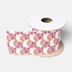 Pink Gold Vintage Floral 3-Inch Satin Ribbon
