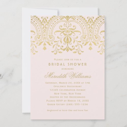 Pink Gold Vintage Glamour Wedding Bridal Shower Invitation