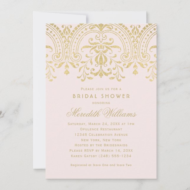 Pink Gold Vintage Glamour Wedding Bridal Shower Invitation (Front)