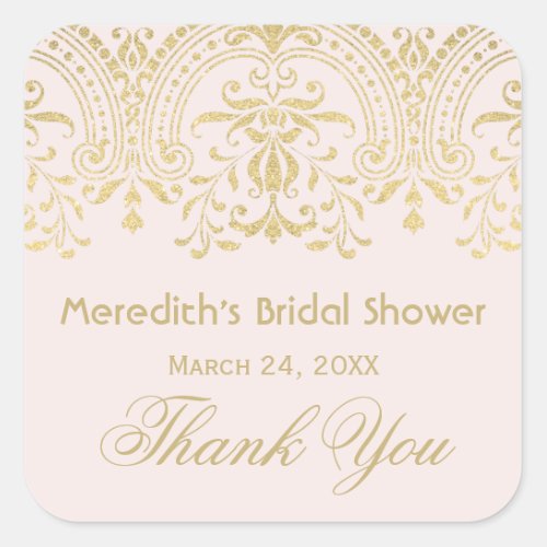 Pink Gold Vintage Glamour Wedding Bridal Shower Square Sticker