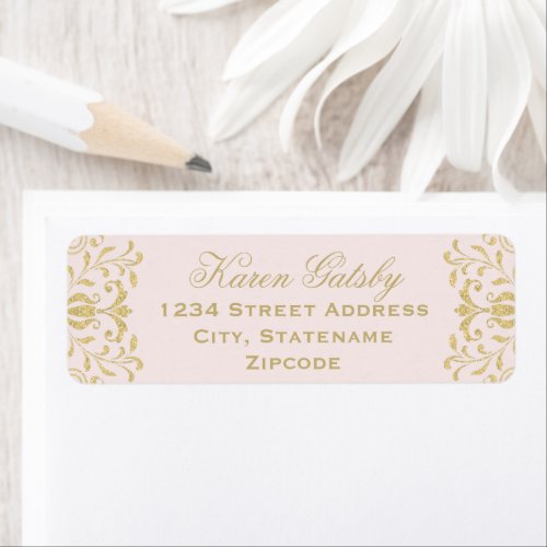 Pink Gold Vintage Glamour Wedding Return Address Label